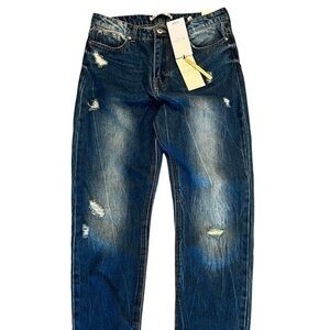 NWT! Alcott Los Angeles The Essential MomFit distressed blue jeans